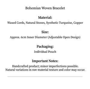 Specifications of Bohemian braided bracelet with natural stone and adjustable 6cm inner diameter