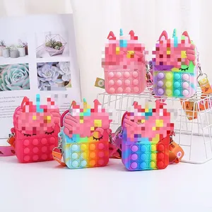 Unicorn pop it fidget silicone shoulder bags in various colors with adjustable straps
