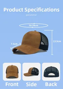 Size chart for suede and mesh baseball cap with 56-58cm adjustable circumference