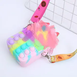 Macaron colorful unicorn pop-it silicone crossbody bag for kids and adults stress relief