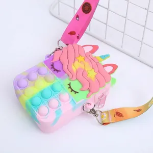 Macaron colorful unicorn pop-it silicone crossbody bag for kids and adults stress relief