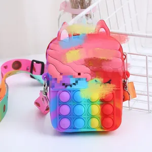 Rainbow unicorn pop it fidget purse made of silicone with adjustable strap for kids