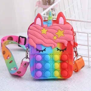 Rainbow unicorn pop it fidget purse made of silicone with adjustable strap for kids