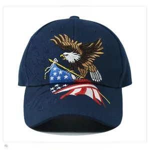 Dettaglio del ricamo aquila e bandiera americana sulla parte anteriore del cappello