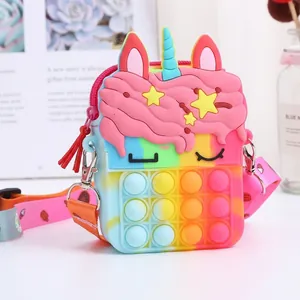Rainbow unicorn pop-it fidget purse for girls made of macaron colorful silicone