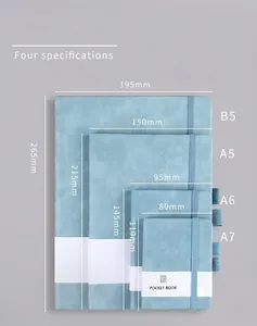 Detailed size comparison for B5, A5, A6, and A7 portable leather pocket notebooks