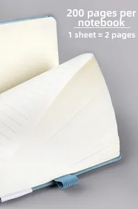 Close-up of a light blue A5 A6 notebook with 200 lined pages and high-quality paper