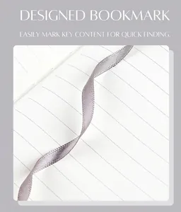 Detail view of the elegant silver silk ribbon bookmark on lined notebook paper