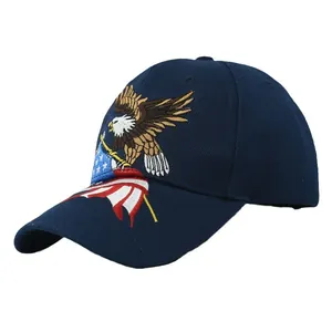 Berretto da baseball blu navy con ricamo aquila bandiera americana e visiera curva