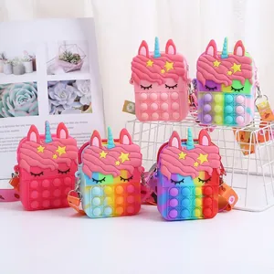 Silicone Pop It Coin Purse Unicorn Crossbody Bag Stress Relief Fidget Toy For Kids Girls Cartoon Messenger Bag Adjustable Strap