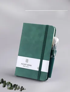Macro shot of A6 dark green notebook with elastic strap and pen loop detail