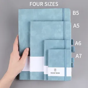 Morandi blue leather notebook set in B5 A5 A6 A7 sizes with elastic closure bands