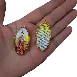 Oval Buddhist pendant necklace featuring colorful Guan Yin Bodhisattva and Great Compassion Mantra