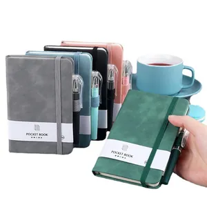 A6 pocket notebook set with matching ballpoint pens in diverse pastel colors