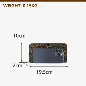 Retro long leather wallet for women with floral embossing and 19.5cm size reference