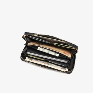 Vintage embossed leather long wallet for women with large capacity and phone pocket