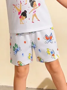Girls Casual Cotton Shorts Summer Colorful Butterfly Print Elastic Waist Drawstring Breathable Bottoms For Toddler Kids