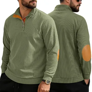 Détails du haut Henley en velours côtelé avec col contrasté et coudières pour hommes