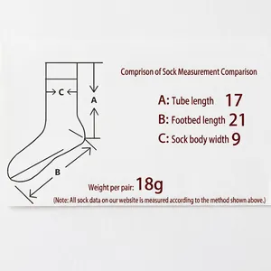 Size chart showing dimensions for women's transparent tulip crystal silk socks