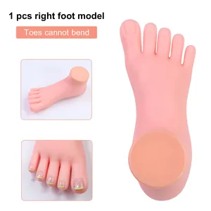 Right foot model for nail art practice and display with green French tip nail art