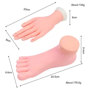 Realistic silicone hand and foot model set for nail art practice with measurements
