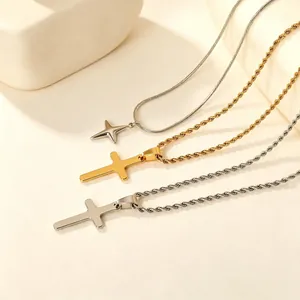 Collana Con Ciondolo A Croce E Stella A Quattro Punte Acciaio Inossidabile 304 Gioielli Moda Hip Hop Stile Minimalista