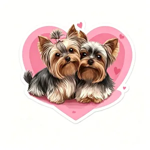 Cute cartoon Yorkshire Terrier wall stickers with pink hearts for bedroom decoration
