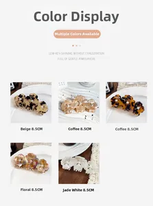 Set of 5 floral hair claws with acetate finish and pearls, 8.5cm long hair clips