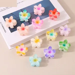 Sweet Plumeria Flower Hair Claw Clip Gradient Candy Color Plastic Hairpin Cute Floral Hair Accessories For Women Girls
