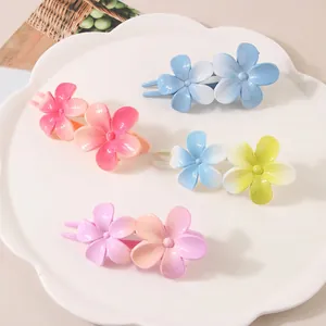 Koreanischer Stil Verlauf Blume Haarklammer Doppel Plumeria Entenschnabel-Clip Lackiert PS Floral Haarschmuck Für Damen Täglicher Schmuck