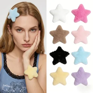 Cute Plush Star Hair Clip Handmade Soft Furry Five-pointed Star Duckbill Clip Autumn Winter Bangs Hairpin For Girls Women