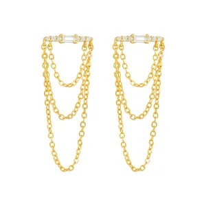 Copper Zircon Tassel Chain Earrings With 925 Sterling Silver Earring Post Fashion Hip Hop Style For Women
