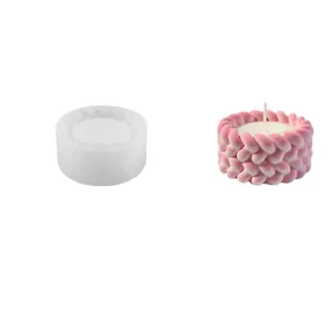 Silicone mold for DIY candles with intricate braided rope texture and finished wax cup