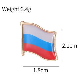 Detailed view of the Russian flag enamel pin with golden edges and 3.4g weight specification