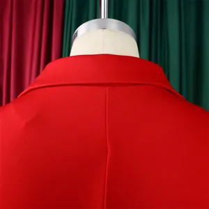 Detailed close-up of the red jumpsuit back collar and twill fabric texture