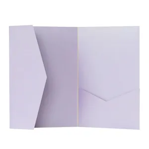 Macro shot of the lavender purple wedding invitation pocket with textured pearlescent paper