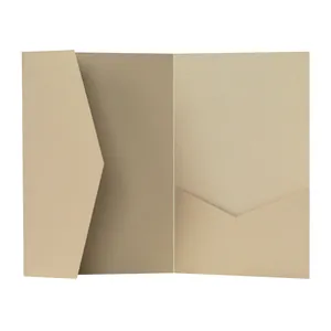 Detail of champagne gold pearlescent folder with V-shaped inner pocket for invitations