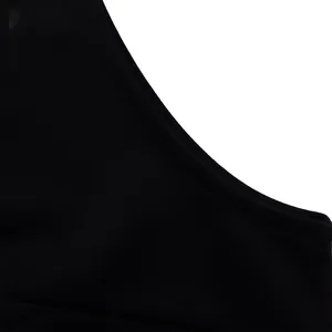 Detailed view of the neck binding and premium knit texture on the black sleeveless jumpsuit