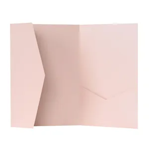 Detail view of pink pearlescent pocket folder for wedding invitations and greeting cards