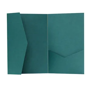 Detail of forest green cardstock folder with V-cut pocket and premium matte texture