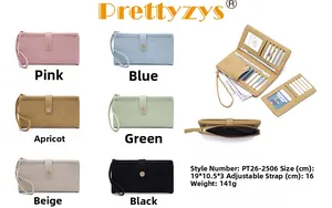 Detailed view of long PU leather wallet showing multiple card slots and wrist strap