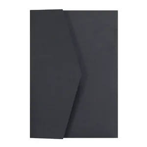 Detail of premium black cardstock envelope with V-shaped flap and matte texture finish