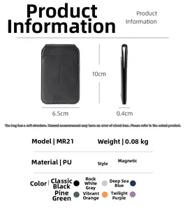 Detailed dimensions showing 10x6.5x0.4cm for the magnetic Magsafe leather card holder