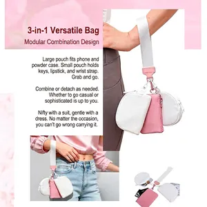 Vielseitiges 3-in-1 Handgelenktaschen-Set mit rosa und weißen Etuis am Armband