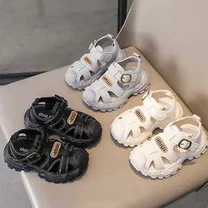 Three pairs of kids' leather sport sandals with hook-and-loop closure and thick soles