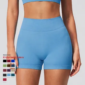 Short de yoga sans couture taille haute pour femme bleu clair avec 13 couleurs au choix