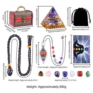 7 Chakra crystal set with resin pyramid and wooden box for spiritual healing