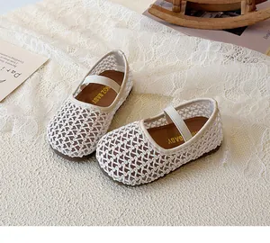 Detailed close-up of breathable mesh Mary Jane shoes for girls with elastic strap