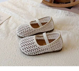 Close-up of children's breathable mesh Mary Jane shoes with elastic strap and non-slip sole