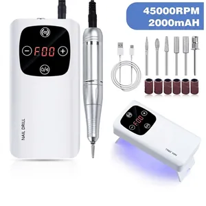 Professional Electric Nail Drill Machine And UV Light Dryer Rechargeable Portable Manicure Pedicure Tool LCD Display White